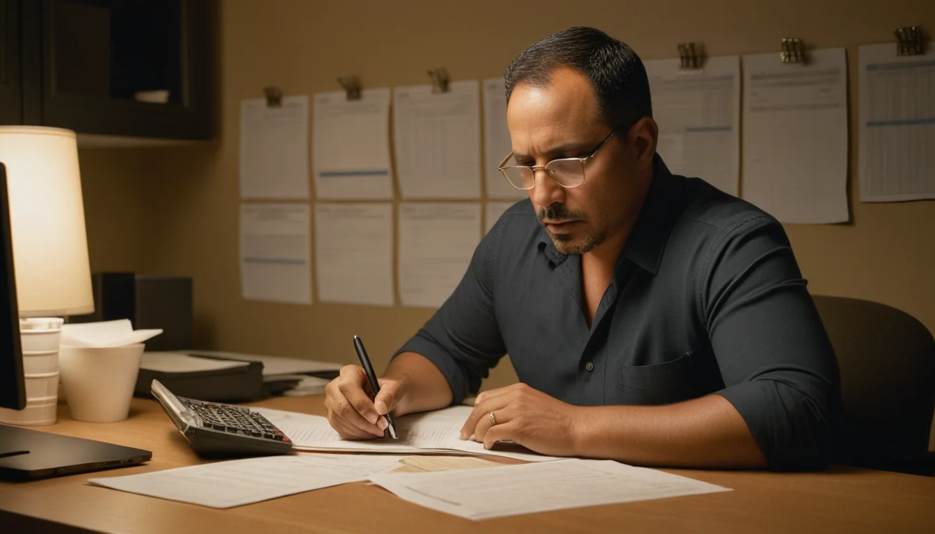 Contractor reviewing paperwork in his truck at golden hour